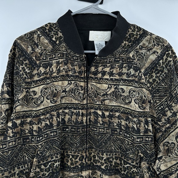 Vintage Cache Womens Silk Bomber Jacket Size M Boho Artsy Ecclectic Tribal - Picture 3 of 9